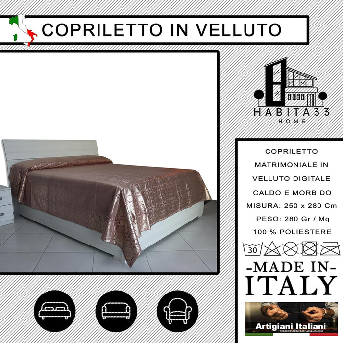 Copriletto Matrimoniale Autunno Inverno in Morbido Velluto Digitale, Misure Generose 250x280cm, Manifattura Italiana (Foil Rosa)