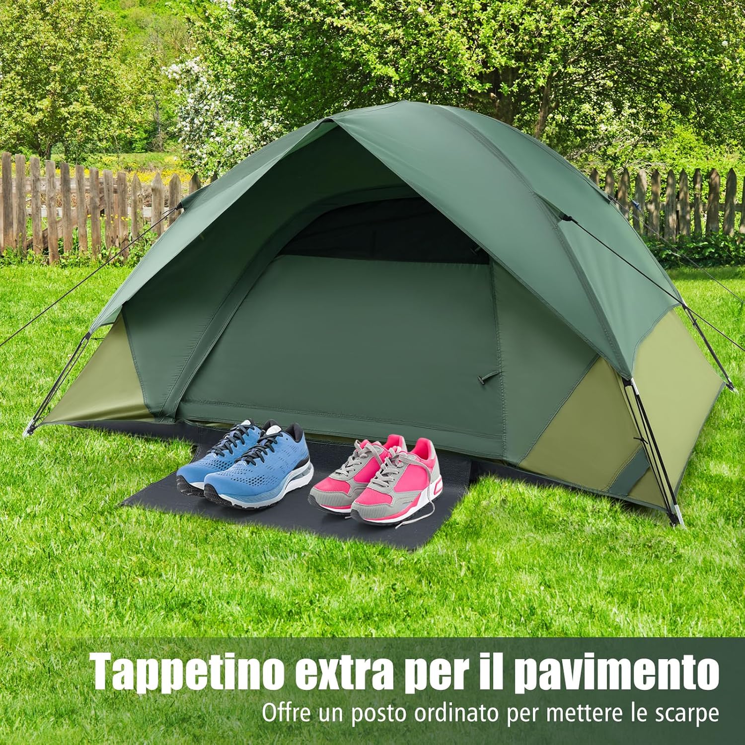 Tenda Impermeabile, Tenda Campeggio per 2 Personea, Tenda Cupola Ultraleggera Antivento, 4 Finestre a Rete, Tenda Zaino in Spalla Facile da Installare,Ideale per Campeggio, Verde