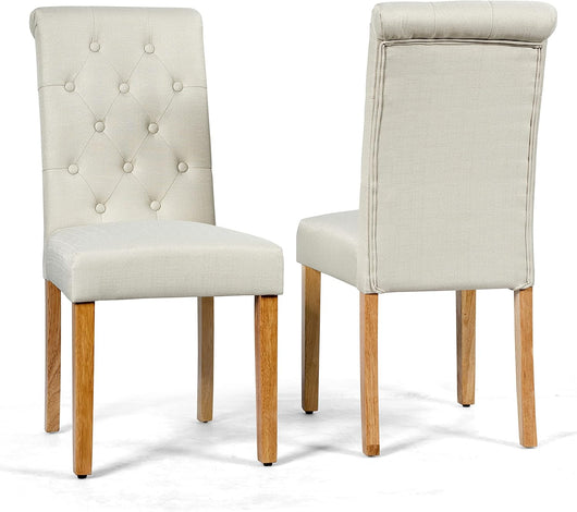 2 Seide Sala da Pranzo 43 x 61 x 100 cm, Seidie Cucina Laterali in Tessuto Rivestito con Gambe in Legno di Gomma, Tessuto di Lino Traspirante e Spugna ad Alta Densità (Beige)