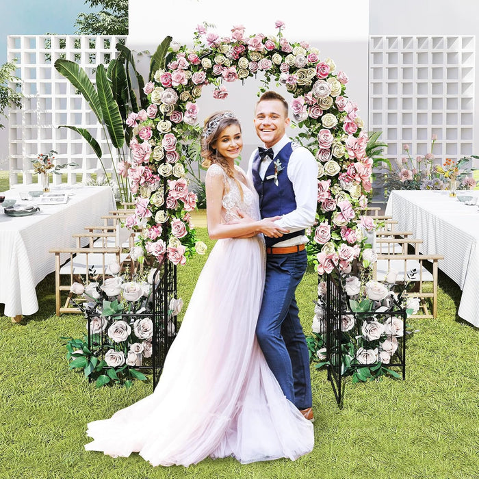 Arco da Giardino, Pergolato in Metallo con Cancello Bloccabile e Fioriere Laterali, Arco per Piante Rampicanti e Viti da Uva, Decorazione per Cerimonia Matrimoniali
