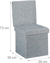 Sgabello contenitore pieghevole con schienale in lino grigio 13_0002778