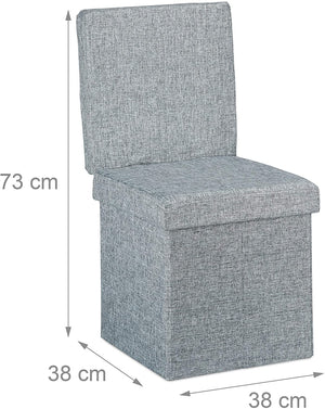 Sgabello contenitore pieghevole con schienale in lino grigio 13_0002778