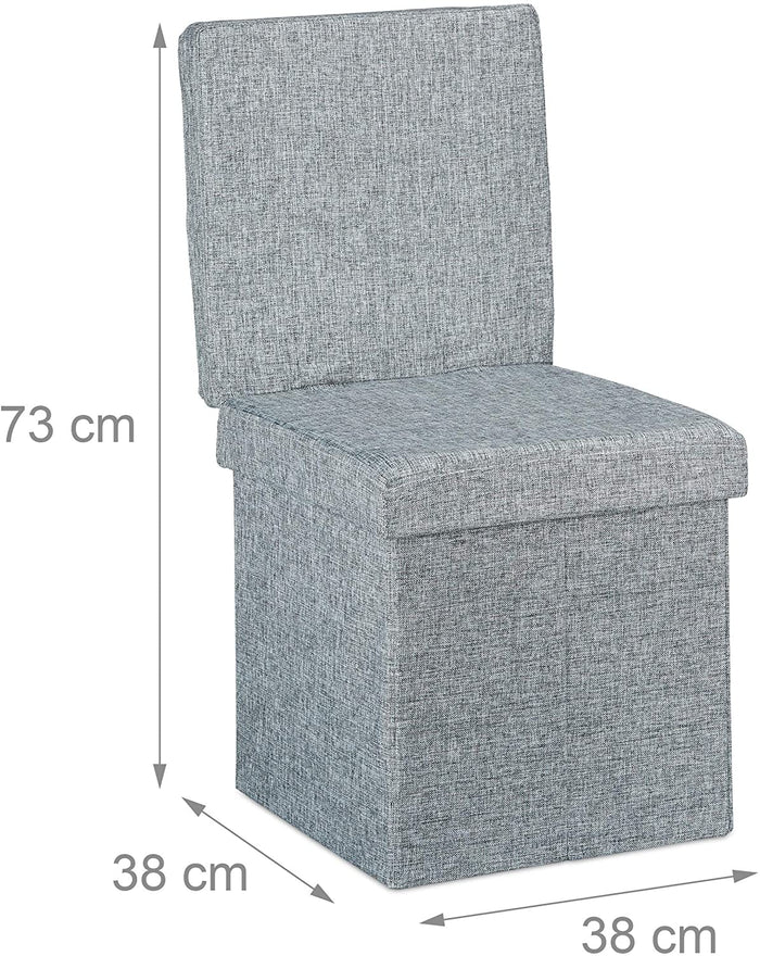 Sgabello contenitore pieghevole con schienale in lino grigio 13_0002778