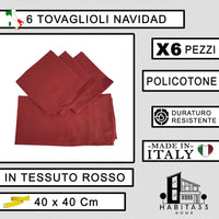Set 6 Tovaglioli Rossi  40x40 cm da Abbinare perfettamente alla Tovaglia da Cucina, Giardino, Pic Nic, Made in Italy (Rosso, 6 Tovaglioli)