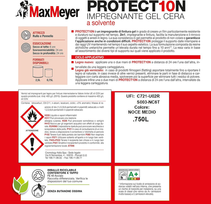 Impregnante a Solvente per Esterni PROTECT10N, Noce Medio, 0.75L