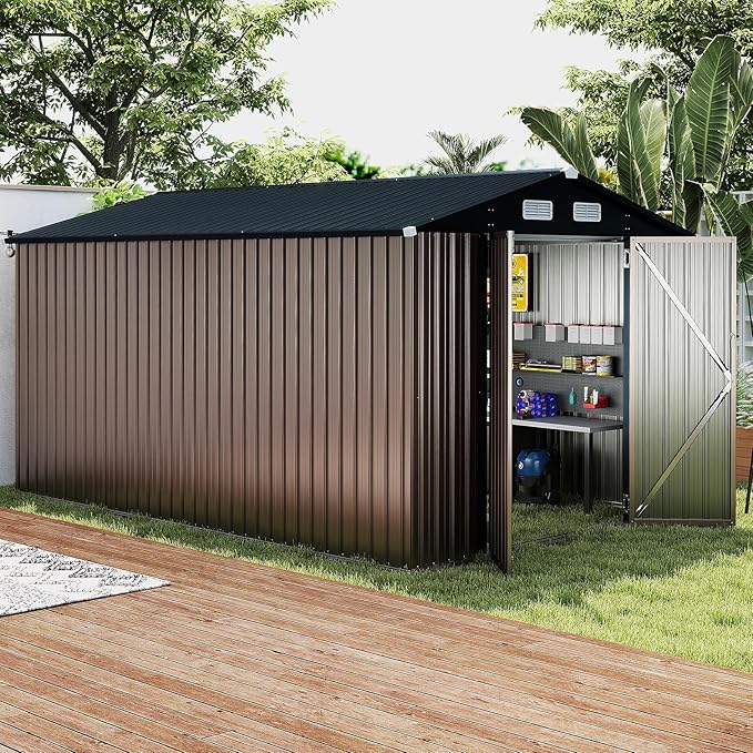 Casetta da Giardino 350 x 223 x 197 cm,con Tetto Inclinato e Porta Doppia, con 4 Finestre Traspiranti, Magazzinaggio Attrezzi