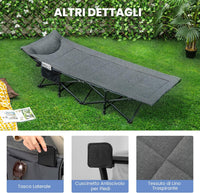Brandina da Campeggio, Letto da Campeggio con Cuscino e Poggiatesta, Tappetino a Doppio Strato, Brandina da Campeggio Portatile per Ufficio, Casa, Carico Fino a 204 kg(grigio)
