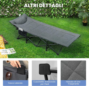 Brandina da Campeggio, Letto da Campeggio con Cuscino e Poggiatesta, Tappetino a Doppio Strato, Brandina da Campeggio Portatile per Ufficio, Casa, Carico Fino a 204 kg(grigio)