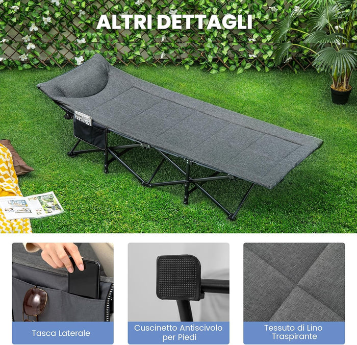 Brandina da Campeggio, Letto da Campeggio con Cuscino e Poggiatesta, Tappetino a Doppio Strato, Brandina da Campeggio Portatile per Ufficio, Casa, Carico Fino a 204 kg(grigio)