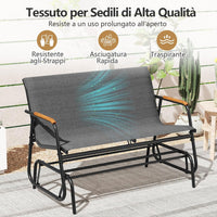 Panca a Dondolo da Esterno, Panchina a 2/3 Posti da Giardino con Movimento Oscillante, Braccioli Curvi in Legno, Sedia a Dondolo per Veranda, Giardino, Portata 300KG/450KG (2 Posti)
