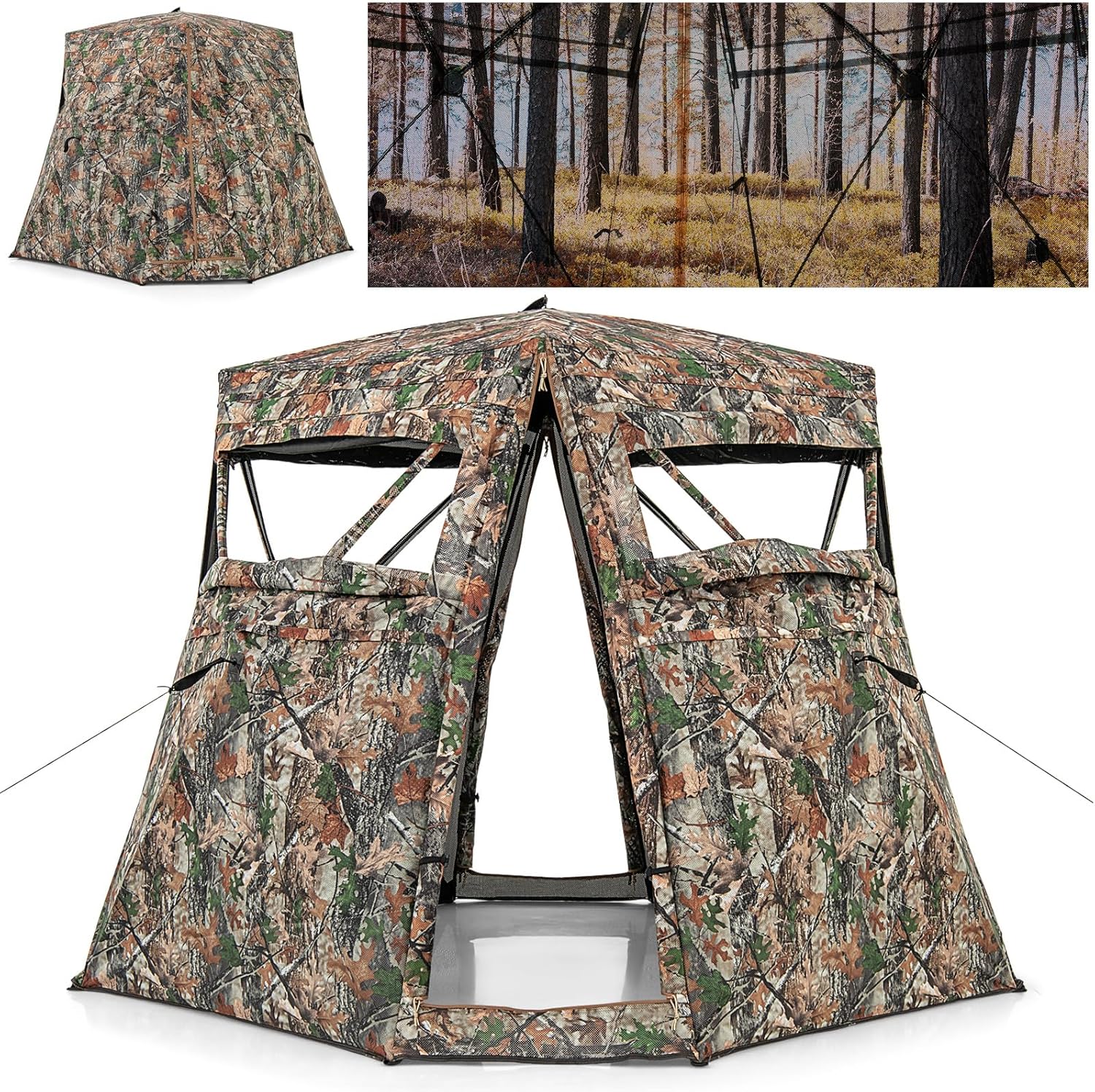 Tenda da Caccia per 2-3 Persone, Tenda Mimetica a Visione a 360° Trasparente per Caccia, Tenda Pop-Up Camouflage con Borsa da Trasporto, Attrezzatura e Accessori da Caccia, 249 x 211 x 175 cm