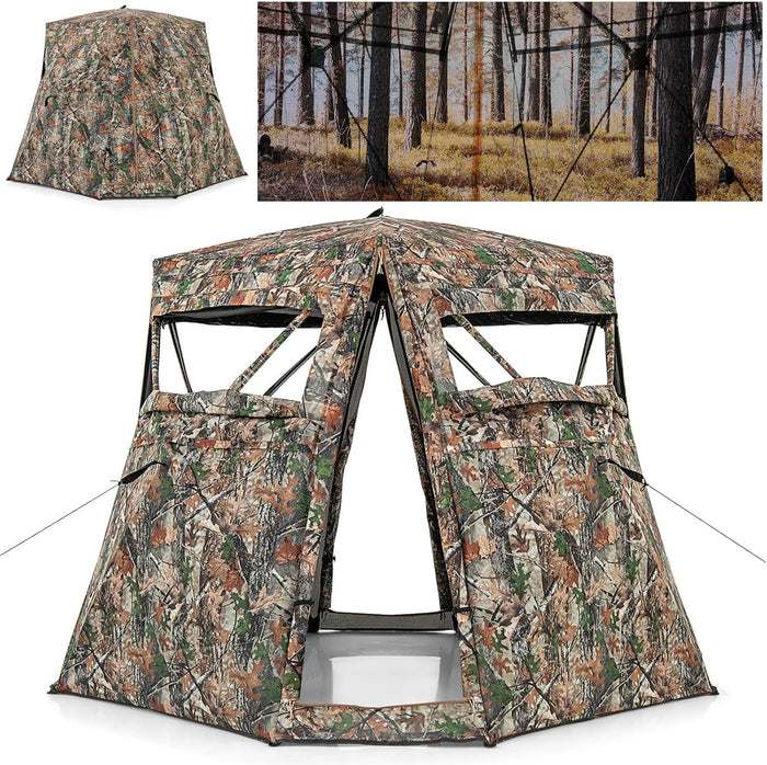 Tenda da Caccia per 2-3 Persone, Tenda Mimetica a Visione a 360° Trasparente per Caccia, Tenda Pop-Up Camouflage con Borsa da Trasporto, Attrezzatura e Accessori da Caccia, 249 x 211 x 175 cm