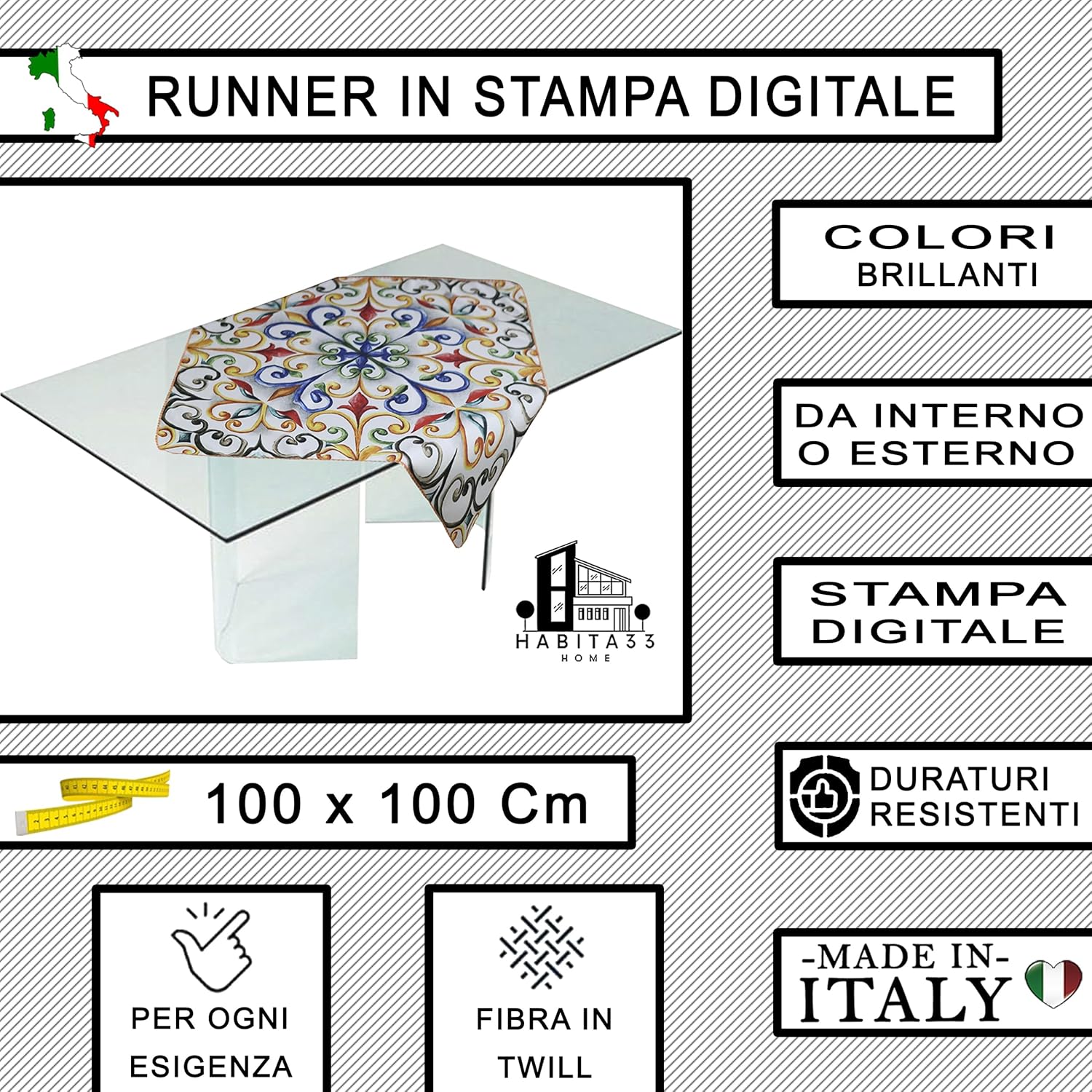 Runner da Tavola, Centrotavola Moderno per Mobili da interno o esterno Made in Italy (Giglio Land)
