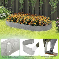 Bordatura da Giardino 6 M, Set di 6 Bordi per Aiola 110 x 20 cm in Metallo Zincato con un Paio di Guanti, Recinzione Flessibile e Forma Regolabile