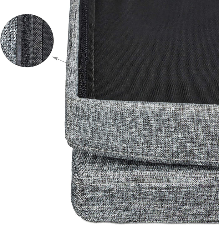 Sgabello contenitore pieghevole con schienale in lino grigio 13_0002778