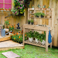 Tavolo da Lavoro per Giardinaggio con Tavolo Apribile, Scaffale, Ganci e Ripiano, Tavolo da Lavoro per Giardino, Patio e Cortile, Portata 151 kg, 110 x 50 x 153 cm