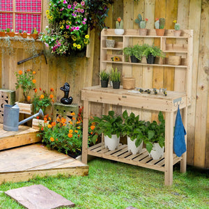 Tavolo da Lavoro per Giardinaggio con Tavolo Apribile, Scaffale, Ganci e Ripiano, Tavolo da Lavoro per Giardino, Patio e Cortile, Portata 151 kg, 110 x 50 x 153 cm