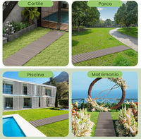 Percorso Giardino 242 cm, Passerella Dritta da Esterno con Connessione a Filo Metallico, Superficie Antiscivolo, Sentiero da Giardino Resistente alle Intemperie per Corti, Grigia