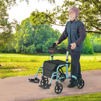 Deambulatore Multiuso 2 in 1, Deambulatore per Anziani in Alluminio con Altezza Regolabile a 6 Livelli, Poggiapiedi Pieghevole (Blu)