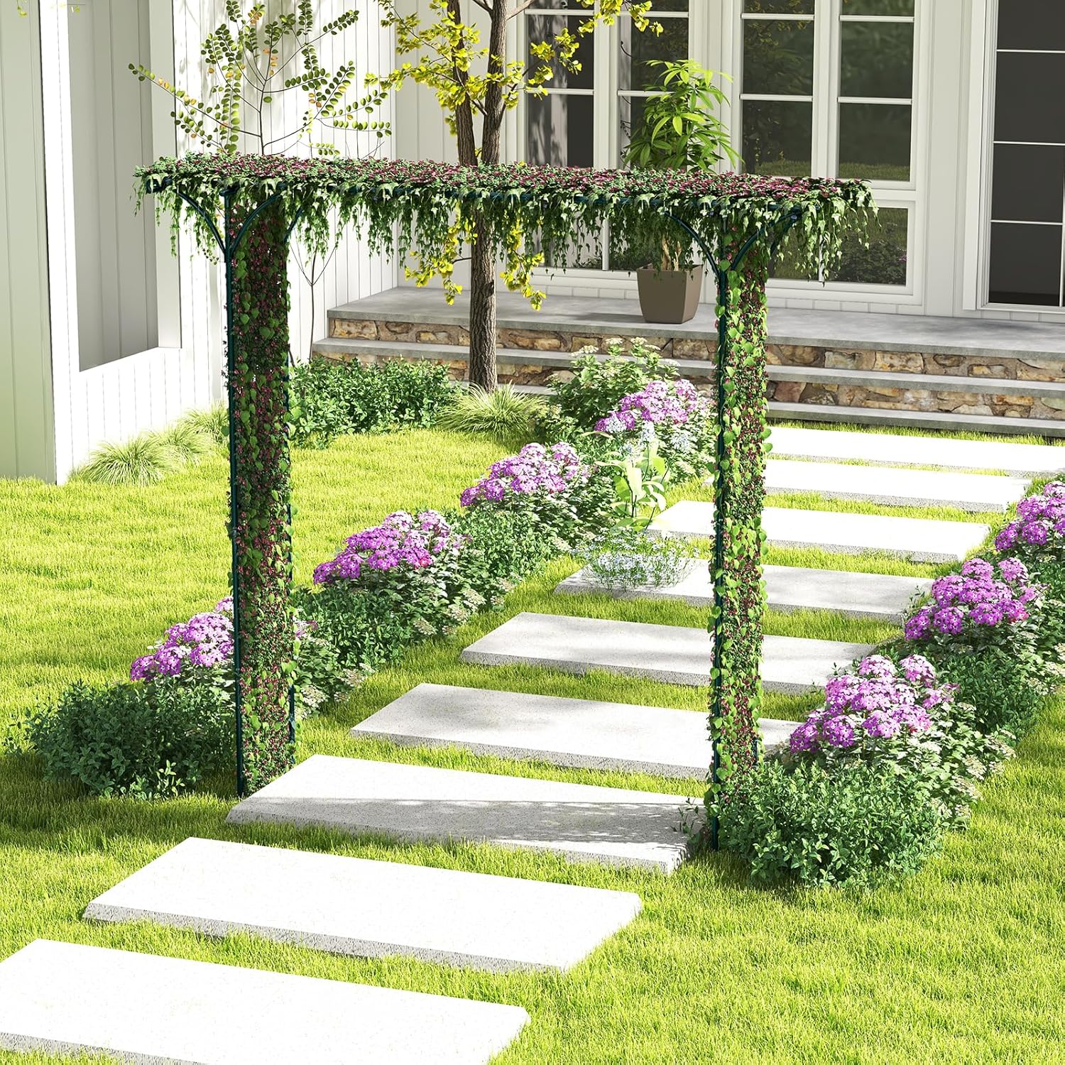 Arco da Giardino 205 CM, Pergolato per Piante Rampicanti, Pergola Decorativo di Metallo per Cerimonie, Feste, Cortile e Prato (Verde)