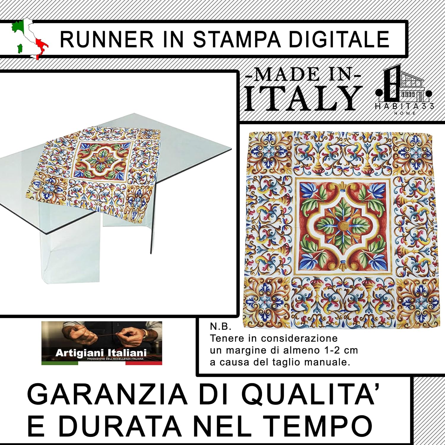 Runner da Tavola, Centrotavola Moderno per Mobili da interno o esterno Made in Italy (Foglie)