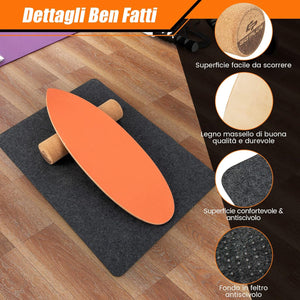 Balance Board in Legno, Tavola di Equilibrio con Rullo e Tappetino per Allenamento Skateboard Hockey Snowboard Surfing, Attrezzi 3 in 1 per Esercizi Equilibrio e Tonificazione Core (Arancione)