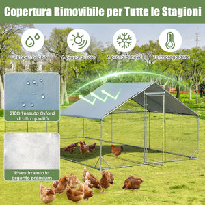 Pollaio per Galline da Esterno 3 x 6 x 1,95 M, Gabbia da Esterno Grande in Acciaio Zincato con Serratura e Tetto Impermeabile e Resistente al Sole, Recinto per Galline e Conigli