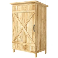 Casotto da Giardino in Legno 63,5x40x90 cm Armadio per Archiviazione Attrezzi con 2 Ripiani e Porta Naturale