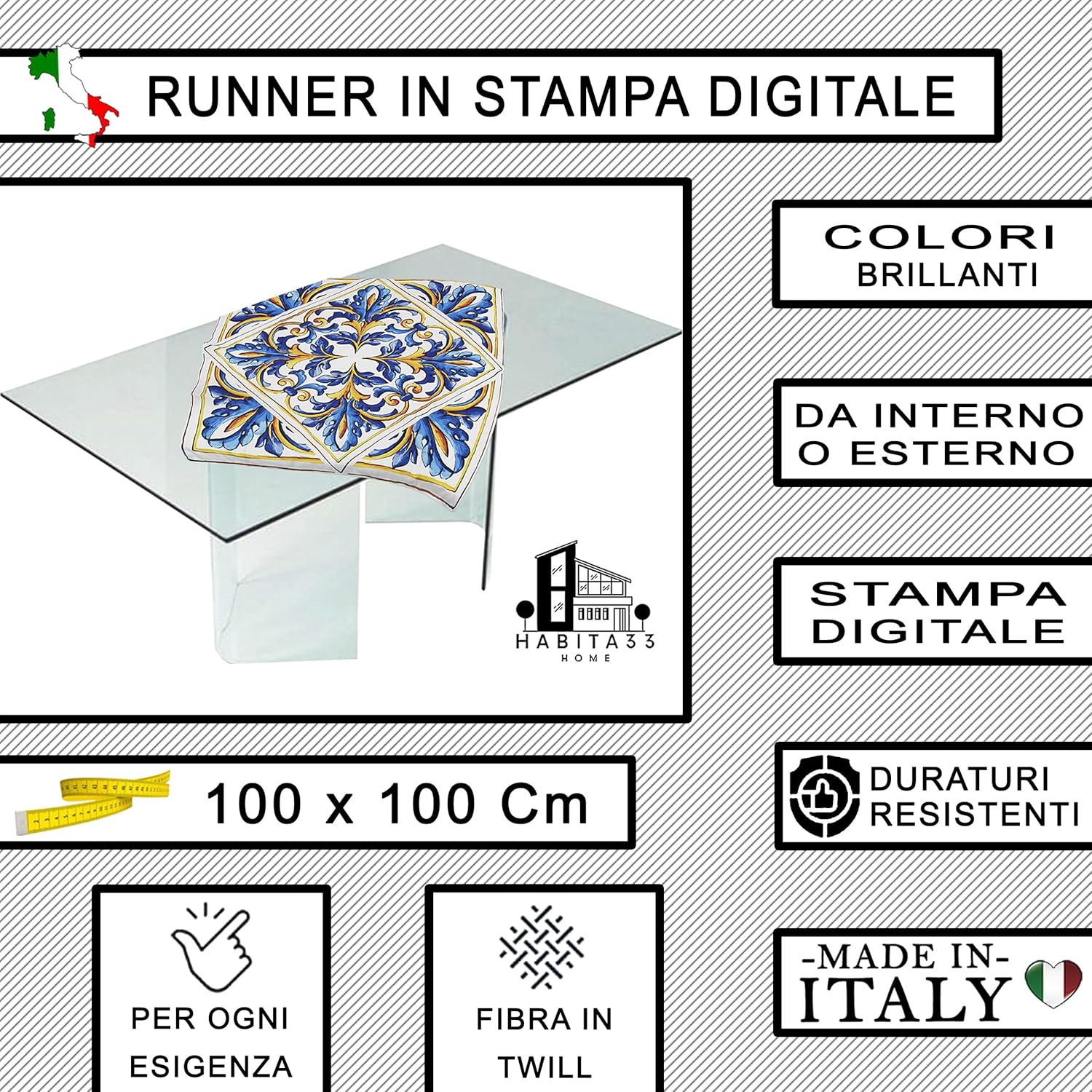 Runner da Tavola, Centrotavola Moderno per Mobili da interno o esterno Made in Italy (Giglio)