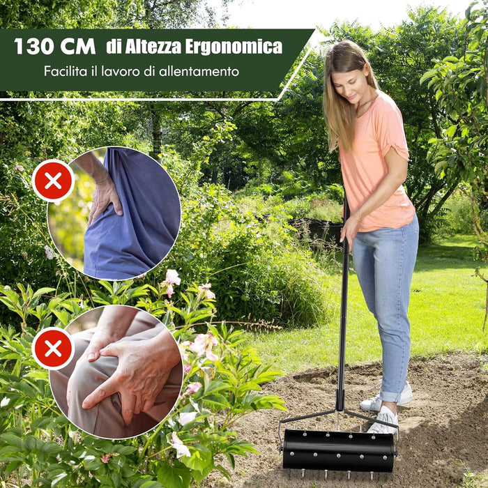 Arieggiatore Giardino 44/53 CM, Arieggiatore da Prato con Manico Rimovibile e Punte per Allentamento del Terreno, Arieggiatore Manuale per Prato, Giardino e Cortile (44 x 128 cm Nero)