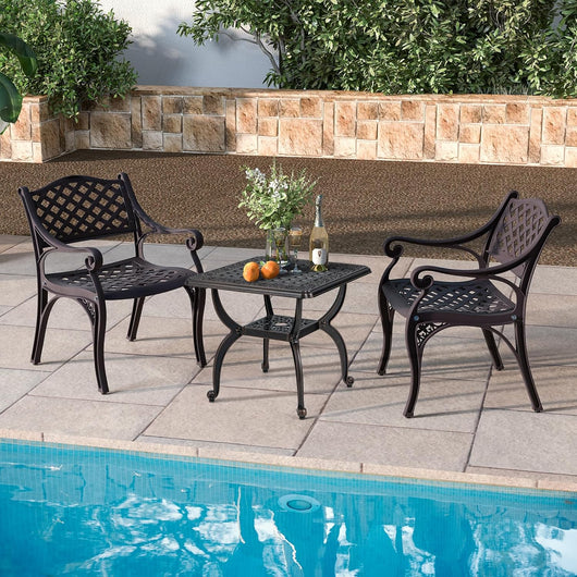 Tavolino da Giardino in Alluminio Pressofuso, Tavolino Quadrato da 53 cm, con Ripiano Inferiore e Piedini Regolabili, per Giardino, Portico e Balcone, Portato Totalo 120 kg