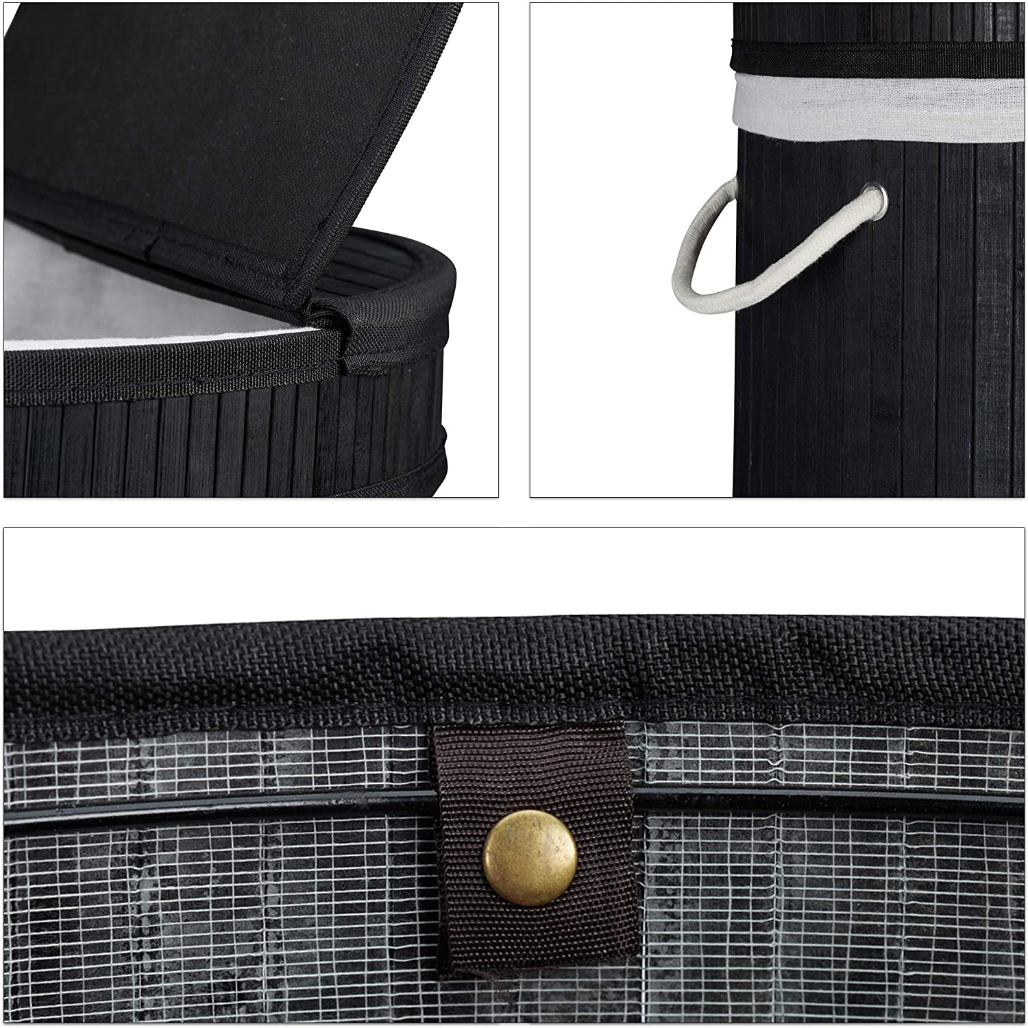 Cesto portabiancheria rotondo con coperchio 63 cm bambù nero 13_0000819_4