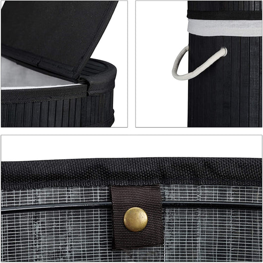 Cesto portabiancheria rotondo con coperchio 63 cm bambù nero 13_0000819_4