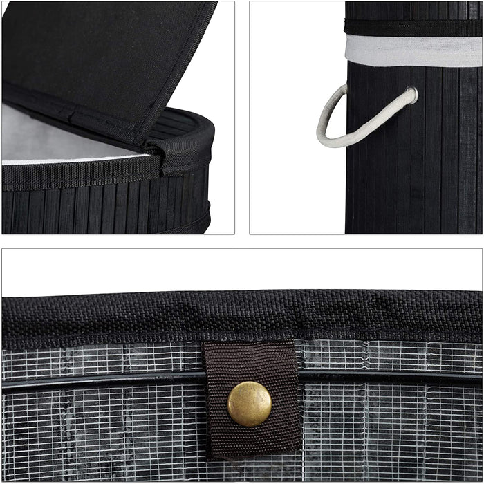 Cesto portabiancheria rotondo con coperchio 63 cm bambù nero 13_0000819_4