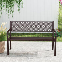 Panchina da Esterno 2-3 Posti, Panca in Metallo con Schienale Motivo Geometrico, Braccioli e Seduta a Doghe, Sedia Moderna per Parco, Cortile e Giardino (Bronzo, 127 x 59 x 82 cm)