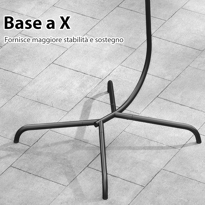 Supporto per Amaca a C, Base per Sedia Sospesa in Metallo Pesante con Gancio a Molla e Rotazione a 360°, Telaio per Amaca per Interni ed Esterni, Portata 180 kg