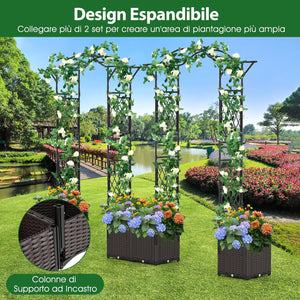 Arco da Giardino con 2 Fioriere Auto-irriganti e Ruote, Supporto per Piante in Metallo Rivestita PE Antiruggine, Grande Arco per Viti e Rose da Matrimonio all'Aperto (Nero)