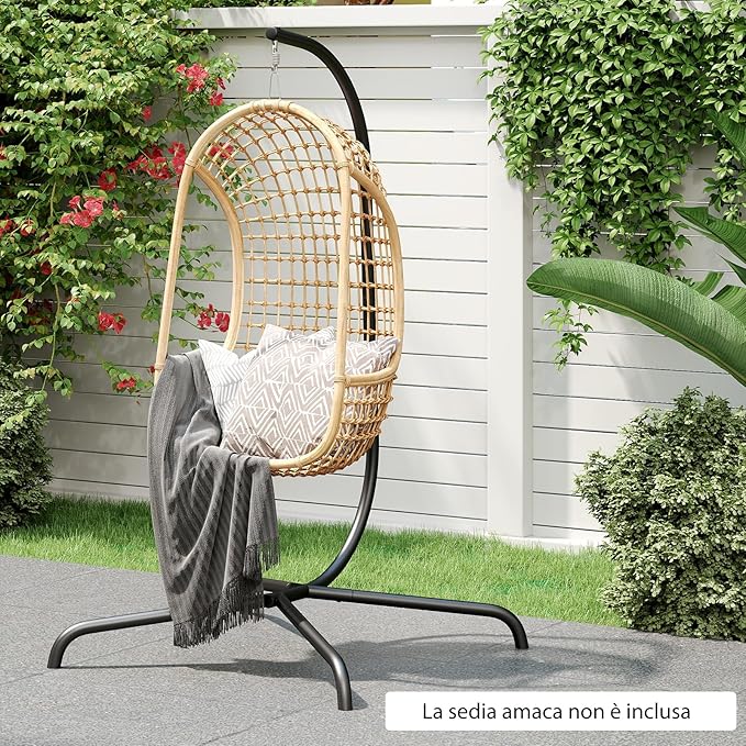 Supporto per Amaca a C, Base per Sedia Sospesa in Metallo Pesante con Gancio a Molla e Rotazione a 360°, Telaio per Amaca per Interni ed Esterni, Portata 180 kg