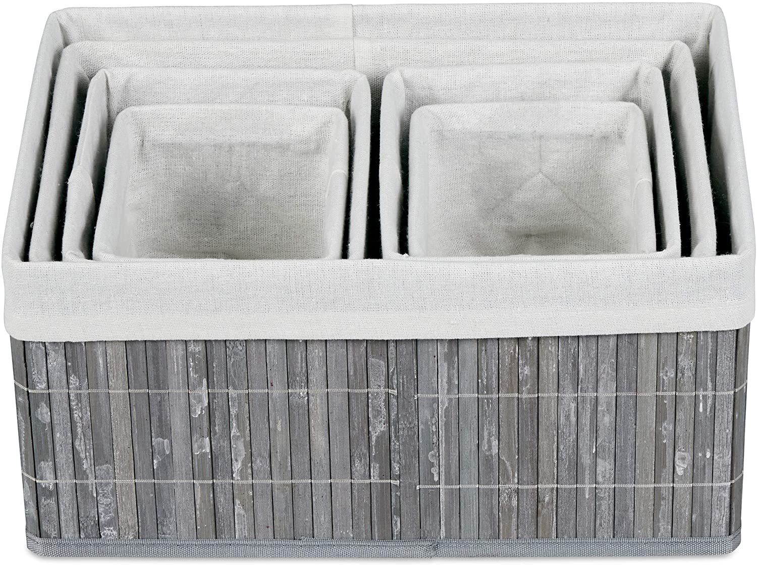 Set di 6 cestini portaoggetti decorativi in ​​bambù e tessuto grigio 13_0002507_4