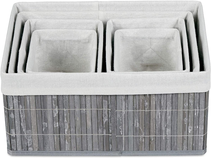 Set di 6 cestini portaoggetti decorativi in ​​bambù e tessuto grigio 13_0002507_4
