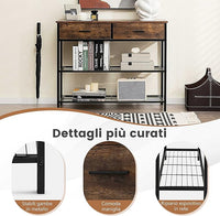 Tavolo Consolle in Legno, Tavolo da Ingresso con 2 Cassetti e 2 Ripiani, Tavolo Multifunzionale e Moderno per Ingresso, Soggiorno e Corridoio, 100 x 30 x 81,5 cm (Marrone Rustico)