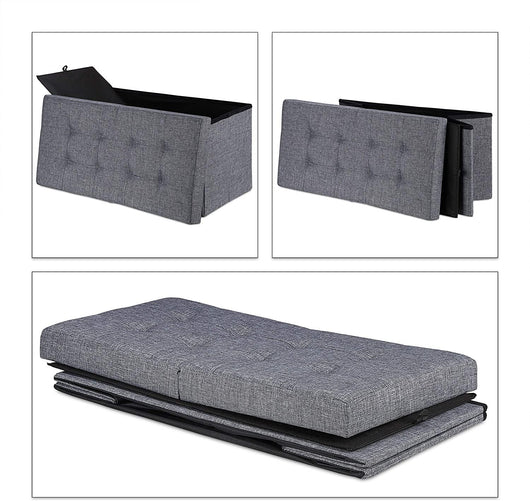 Panca con vano portaoggetti imbottito e pieghevole con coperchio incernierato grigio 13_0000373