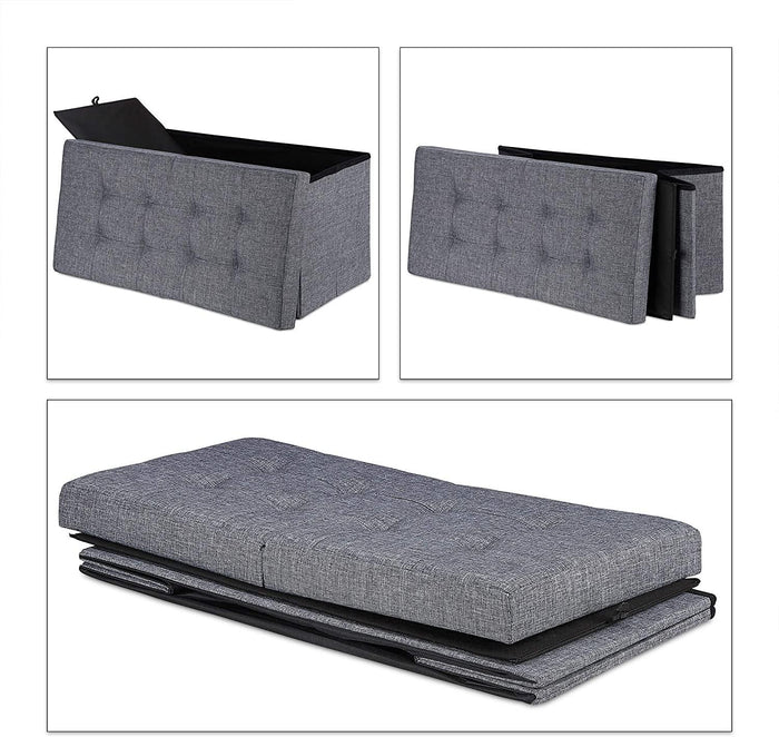 Panca con vano portaoggetti imbottito e pieghevole con coperchio incernierato grigio 13_0000373