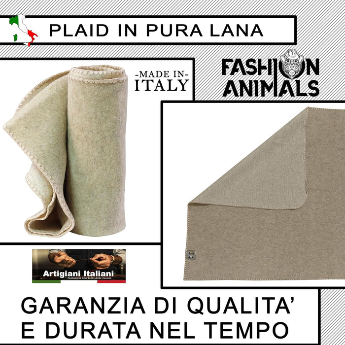 Plaid per cani e gatti - 100% Lana - Coperta morbida e lavabile 150x100 cm - Elegante e resistente - Made in Italy (Crema)