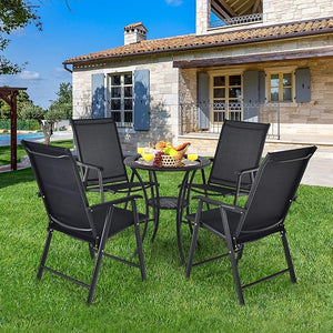 Set di 2 Sedie Pieghevoli, Sedia da Esterno con Struttura in Ferro Resistente, Con Braccioli, Ideale per Campeggio Spiaggia, 68 x 59 x 93cm (Nero)