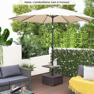 Base per Ombrellone, con Tavolino e Sacca Ponderata, Supporto per Ombrellone 45L di Acqua, 67 kg di Sabbia, Base Ombrellone 3 in 1 con Vassoio, per Ombrellone 38 mm/48 mm (Marrone)