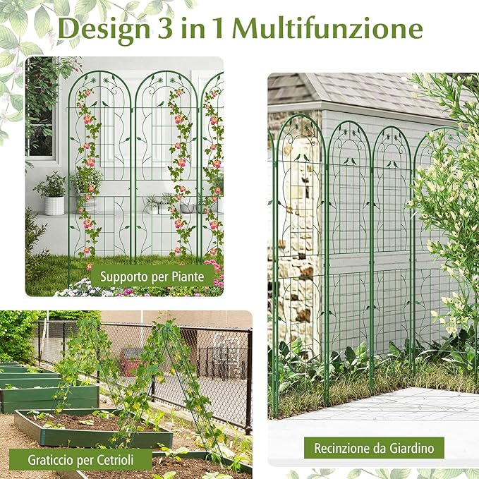 Grigliati per Rampicanti, Set da 2 Supporti Rampicanti 180 x 50 cm in Metallo, Griglie per Tralicci per Piante Tralicci a Incastro,Decorazione Esterna per Giardino, Cortile, Patio (Verde)