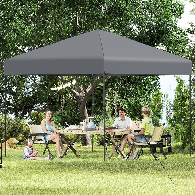 Gazebo Pop-up da Esterno 295 x 295 cm, Gazebo Pieghevole con Borsa da Trasporto, 8 Picchetti, 4 Corde Antivento, 3 Altezze Regolabili, Ideale per Feste, Barbecue, Giardino, Spiaggia (Grigio)