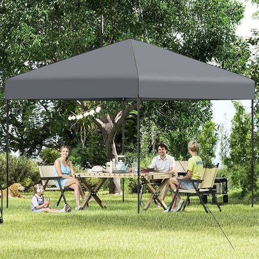Gazebo Pop-up da Esterno 295 x 295 cm, Gazebo Pieghevole con Borsa da Trasporto, 8 Picchetti, 4 Corde Antivento, 3 Altezze Regolabili, Ideale per Feste, Barbecue, Giardino, Spiaggia (Grigio)