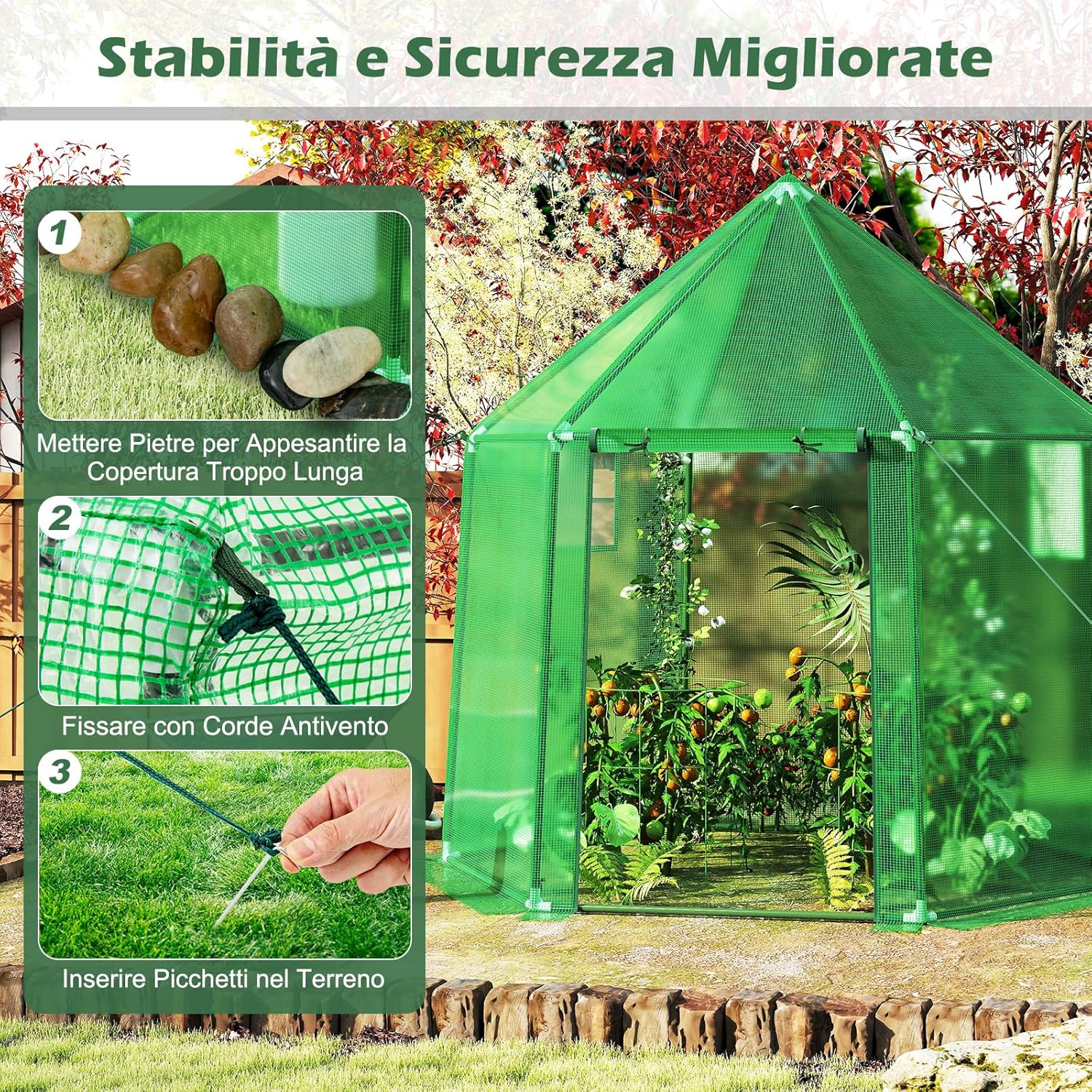 Mini Serra Portatile da Esterno per Inverno con Copertura in PE, Telaio in Metallo Anti-ruggine Rivestito in PE, Porta con Cerniera Arrotolabile e Finestre, Serra per Giardino e Cortile